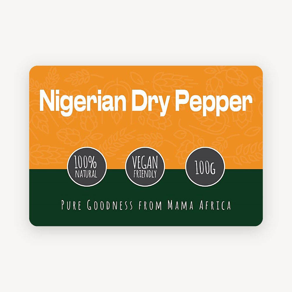 African Farm & Gardens Nigerian Dry Pepper 100g pack front label