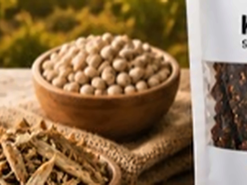 Wooden bowl of African Farm & Gardens beans on a hessian cloth